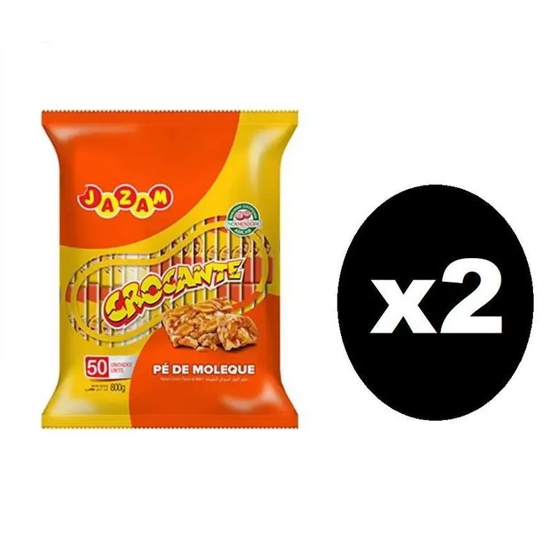 2 Pacotes De Doce Pé De Moleque Crocante Jazam 800gr 50un