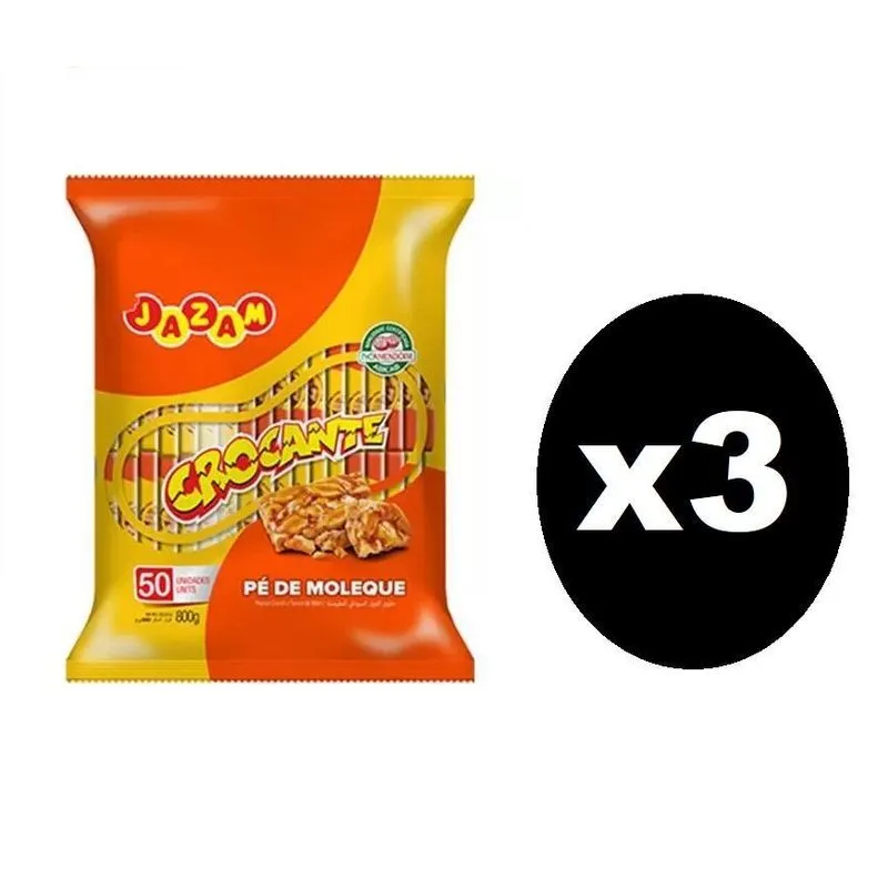 3 Pacotes C/50un De Doce Pé De Moleque Crocante Jazam 800gr