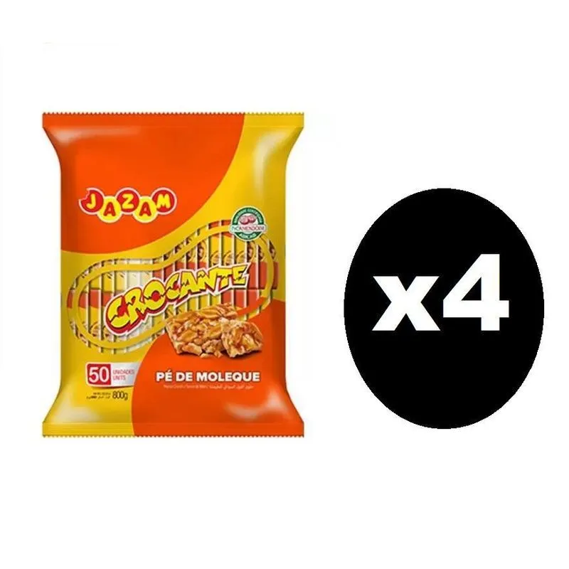 4 Pacotes De Doce Pé De Moleque Crocante Jazam 800gr C/50un