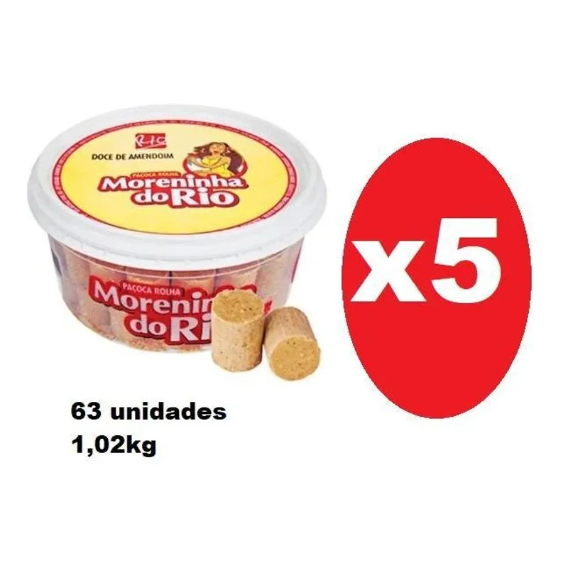 5 Potes Paçoca Paçoquinha Rolha Moreninha Do Rio C/63un-1kg