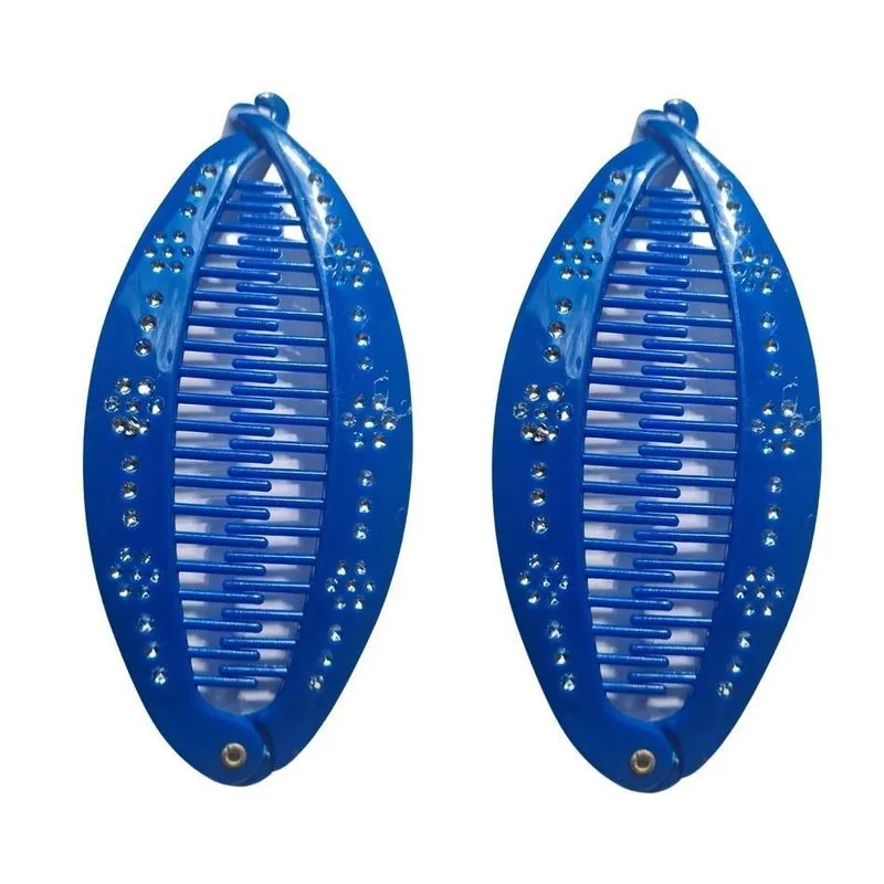 Kit 2 Presilhas Banana Azul Com Strass Feminina Com Pente