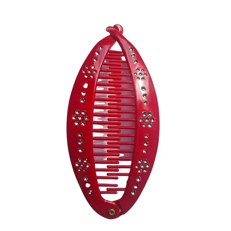 Presilha De Cabelo Vermelho Estilo Banana Pente Com Strass