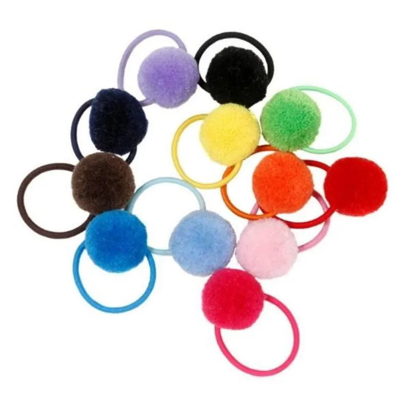 Kit 60 Elásticos Para Cabelo Pompom Colorida Infantil