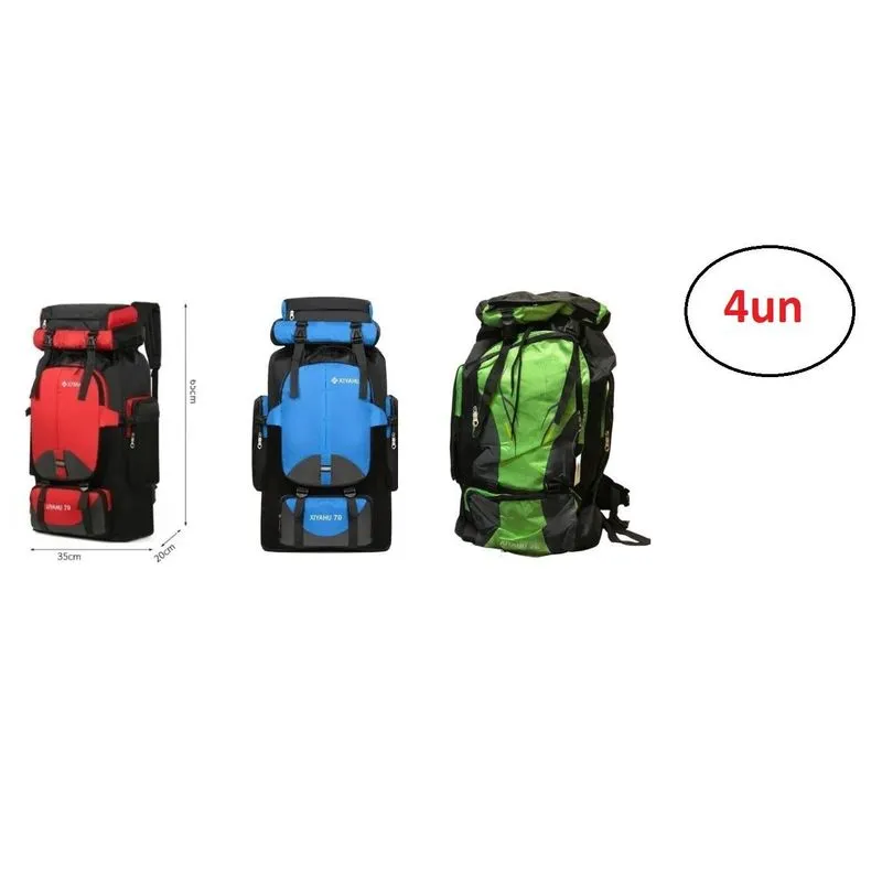 4 Mochilas 70 Litros Esportiva Camping Trilha- Kit Família