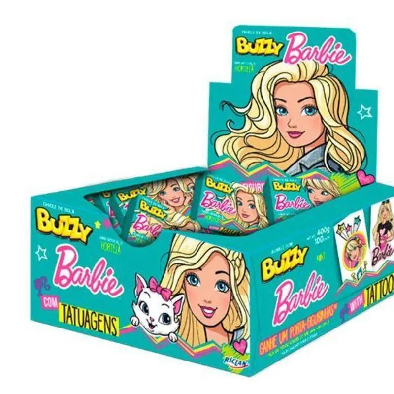 Chiclete Barbie Hortelã Com Tatuagem C/300un Buzzy