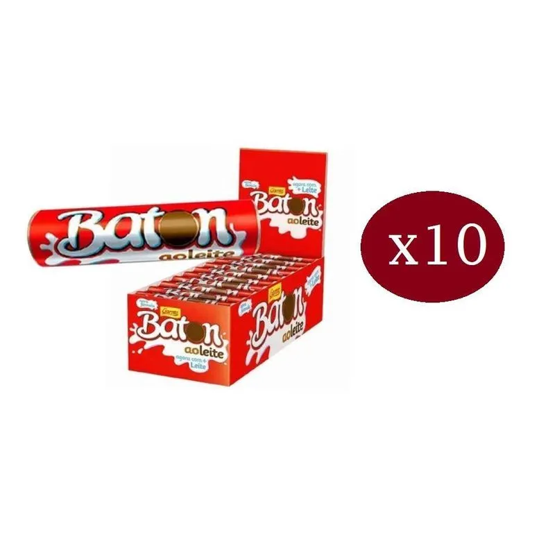 Kit 10 Caixas Baton Chocolate Ao Leite 300x16gr