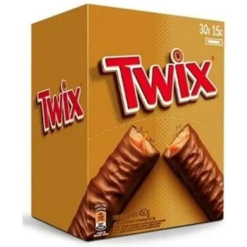 Chocolate Twix 15g 150 Unidades Caramelo Macio E Biscoito