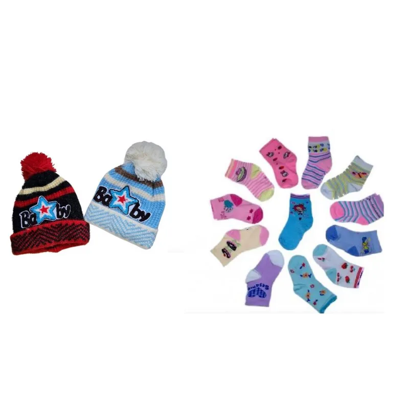 Kit 2 Toucas E 12 Meias Infantil Inverno Frio