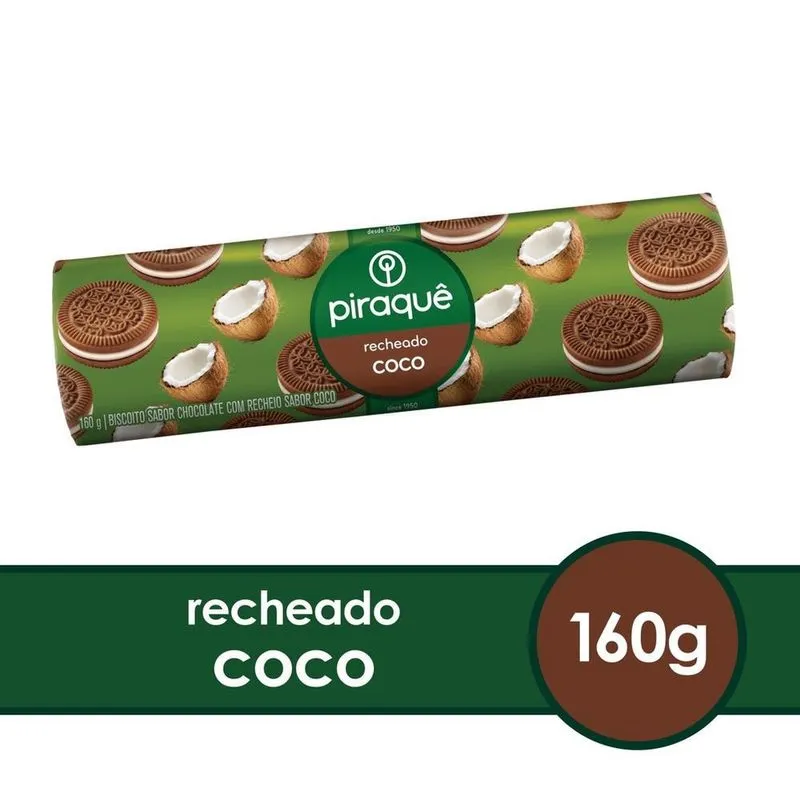 Kit C/40 Biscoito Piraquê Chocolate Recheado Com Coco 160gr