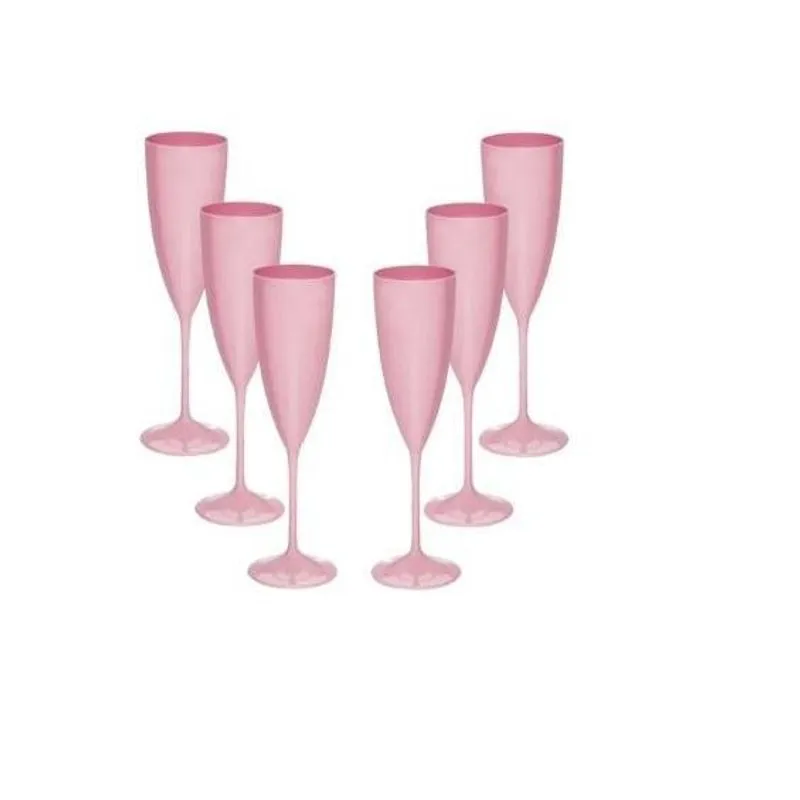 Taça De Champanhe Acrílico Rosa Claro Prime 180ml - 6 Un