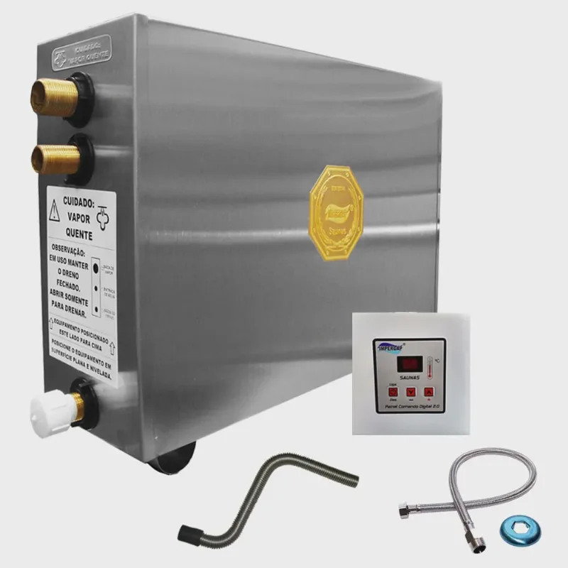 Sauna Vapor 9kw 220 Bif + Tubo Aço + Comando Digital Impercap - 12,5m³