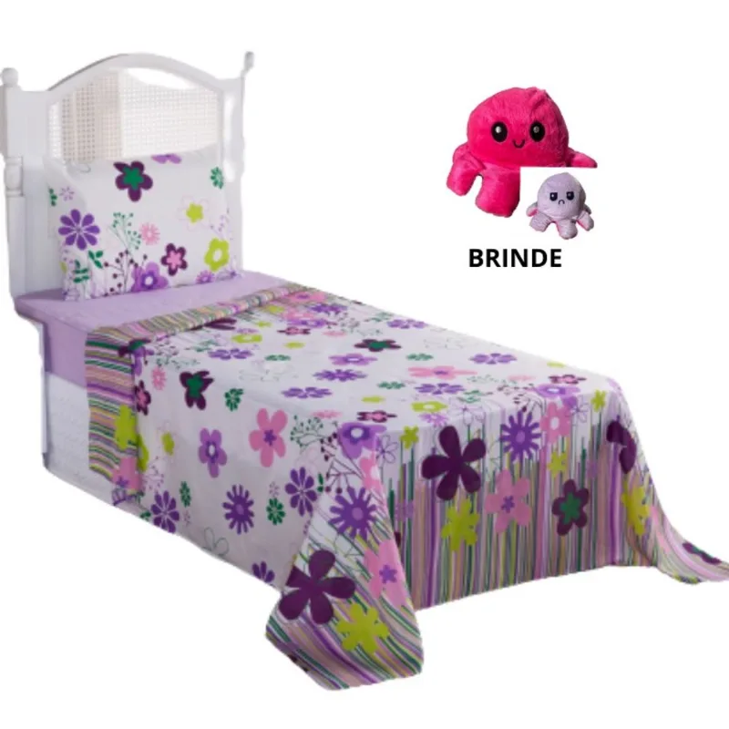 Jogo de Cama Infantil Solt. Lilás + Polvo Pelúcia de Brinde