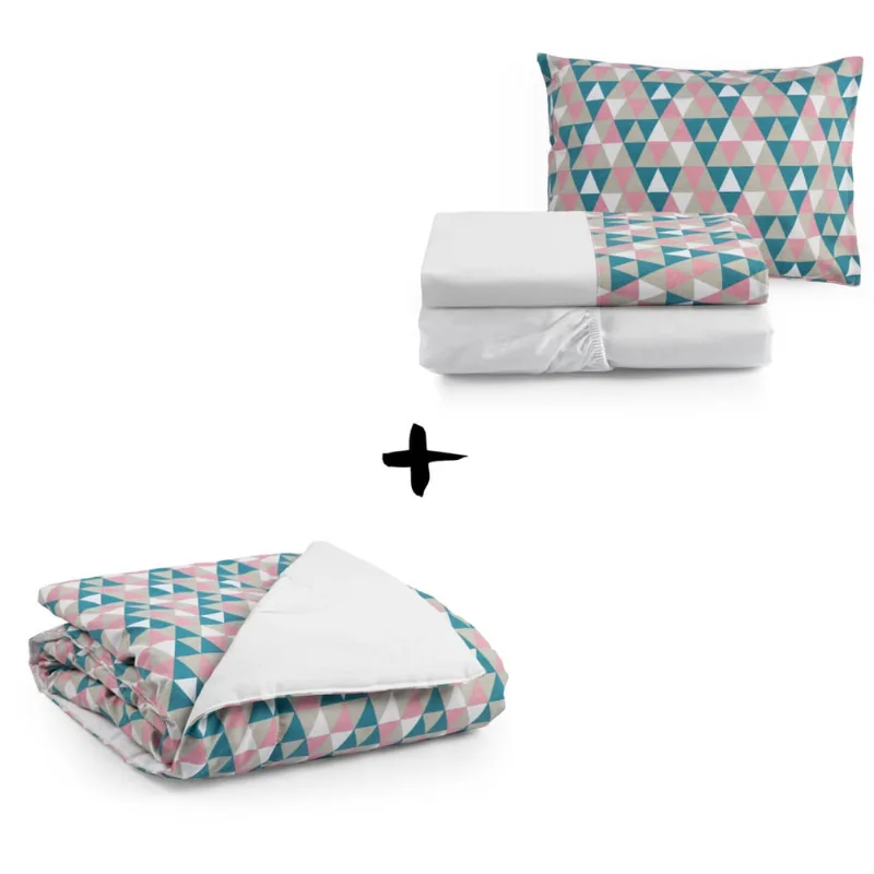 Jogo de Mini Cama Edredom e Lençol Kit com 4 peças Moderno