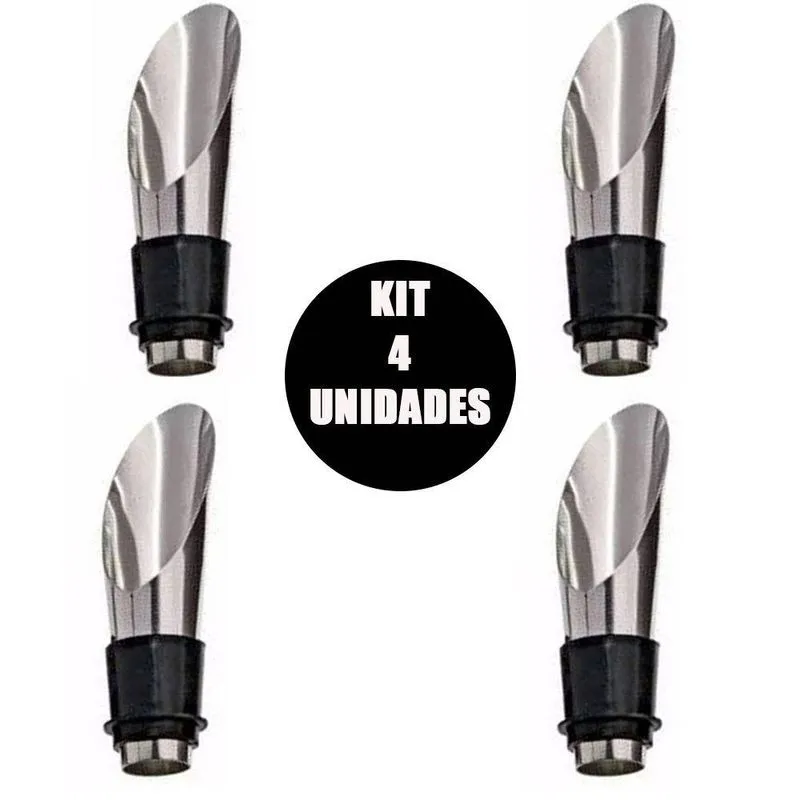 Bico Dosador Vinho Garrafa Kit 4 Uni Funil Aerador Tampa