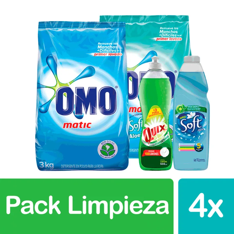 Pack Detergente Polvo 2 un. 3 kg + Lavaloza 500 ml + Suavizante 1 L