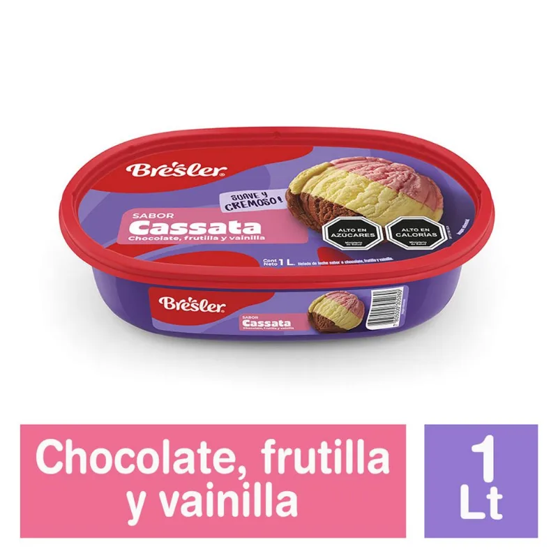 Helado Bresler Cassata Trisabor Chocolate, Frutilla y Vainilla 1 L