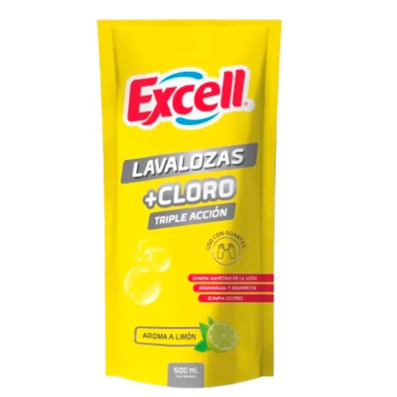 Lavaloza Excell + Cloro Triple Acción Limón 500 ml