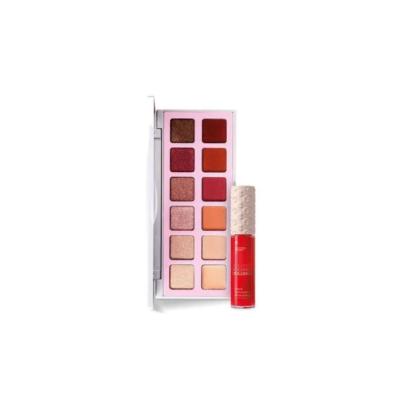 Combo Palette De Sombras Quartzo + Gloss Labial Volumão Vermelho Bocão