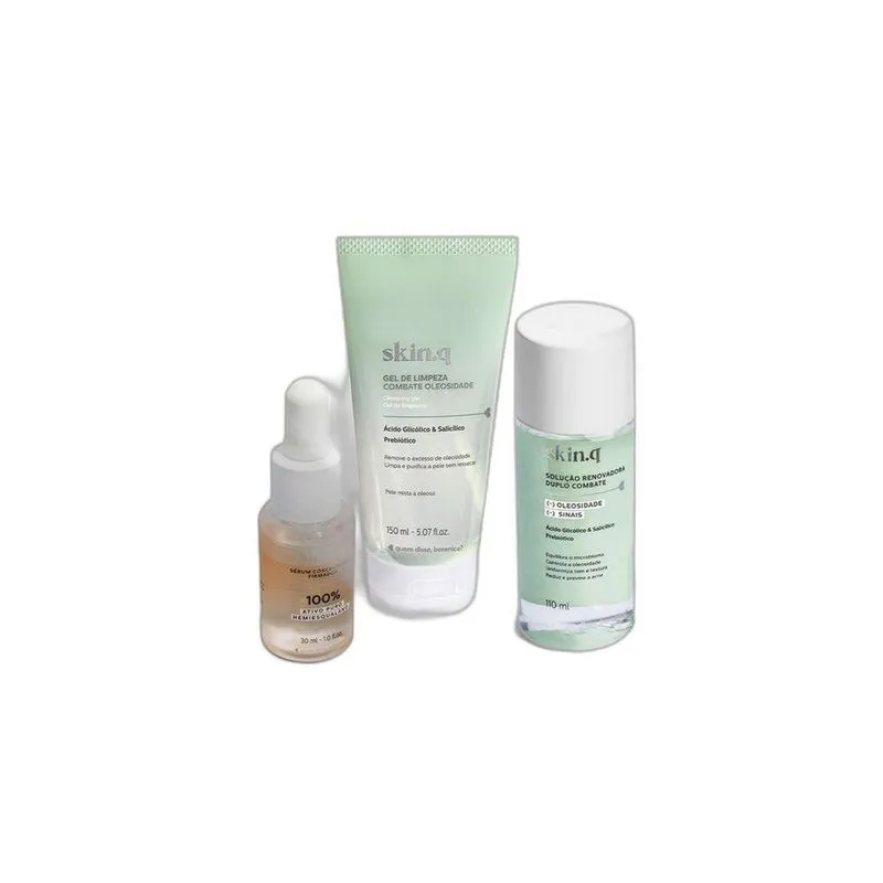 Combo Skin.q: Gel De Limpeza 150ml + Sérum Restaurador 30ml + Solução Renovadora 110ml