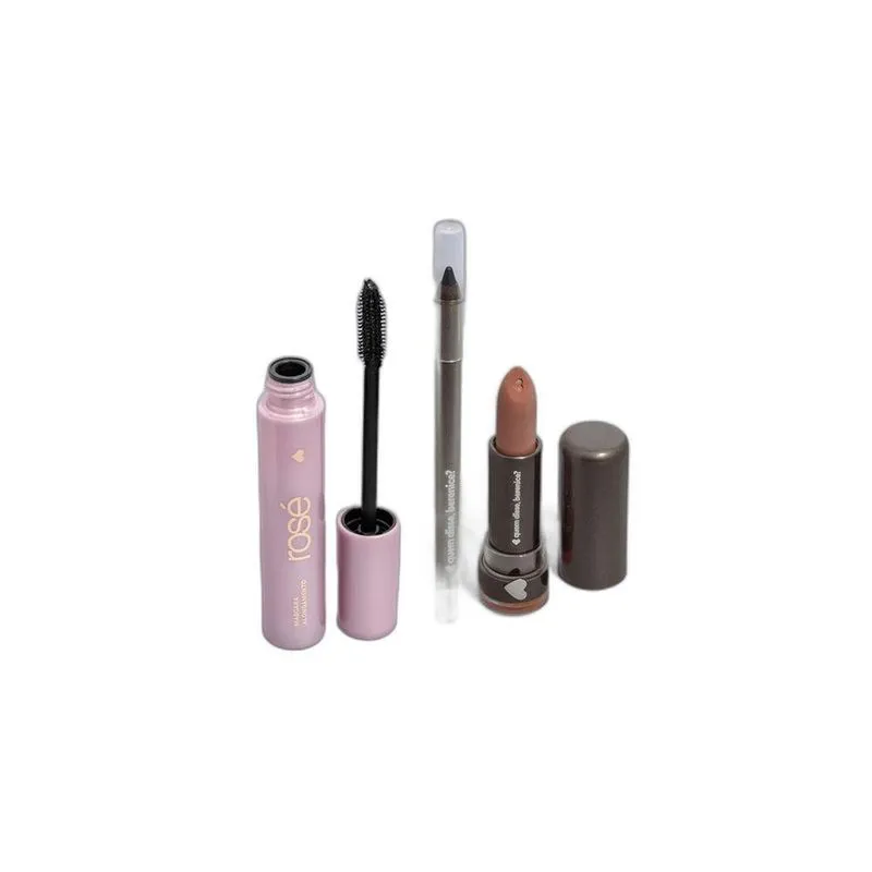 Combo Lápis Pretuco 1,2g + Batom Hidratante Nudelina 3,8g + Máscara De Cílios Alongamento Rosé 10g