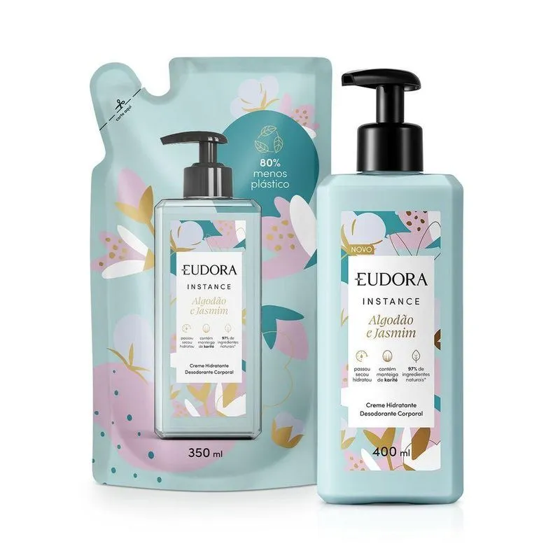 Combo Instance Algodão E Jasmim: Loção Corporal 400ml + Refil Loção Corporal 350ml