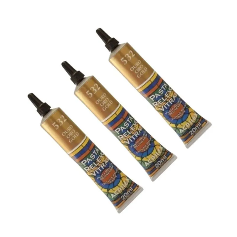 Kit 3 Pasta Relevo Vitral Ouro 20ml