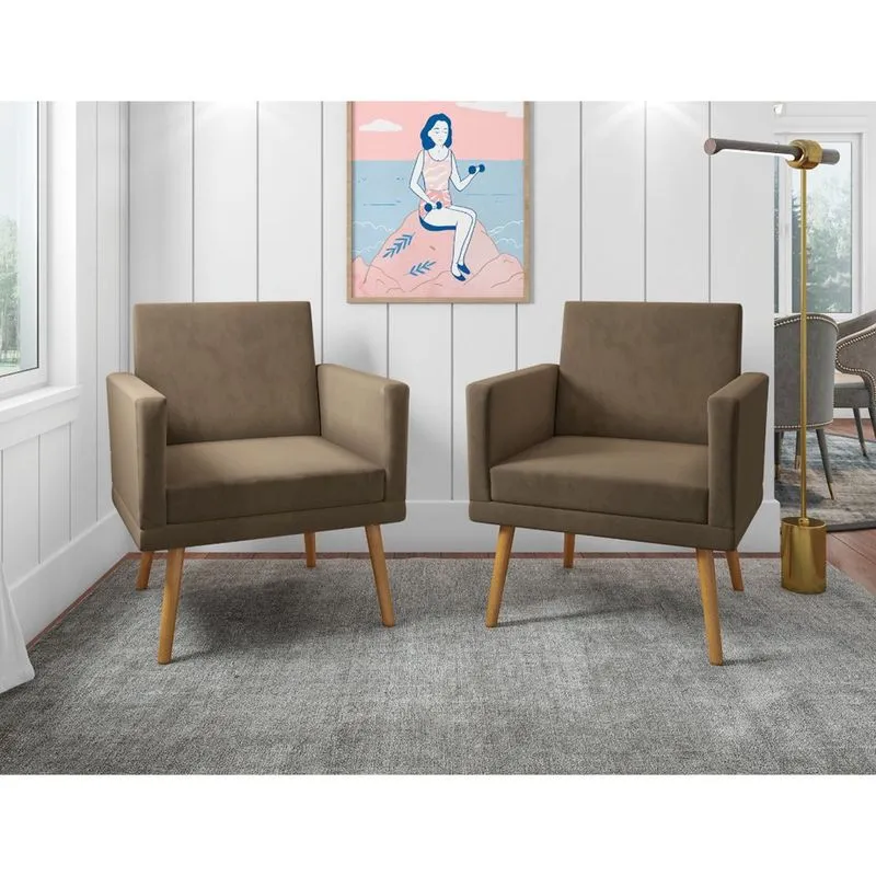 Kit 2 Poltronas Decorativas Larah Suede Capuccino