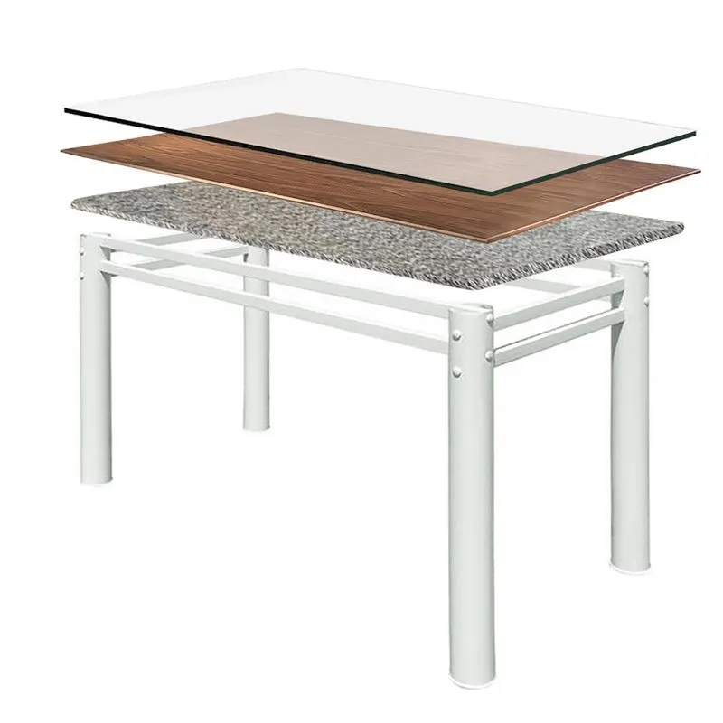 Base Mesa Jantar 1,20 Tampo Pedra Madeira Vidro Branco