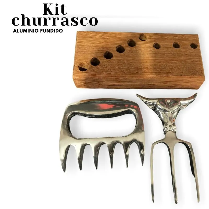 Garfo Tridente + Garra De Urso Alumínio Para Churrasco
