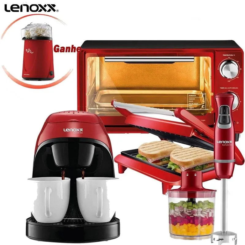 Kit Café: Forno+ Cafeteira+ Sanduicheira+ Mixer Lenoxx Ganhe