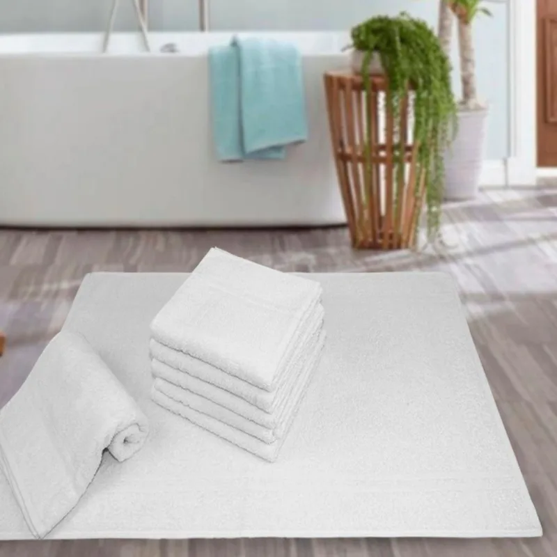 Kit 6 Toalhas De Piso Tapete Para Banheiro Hotel Prata - Branco