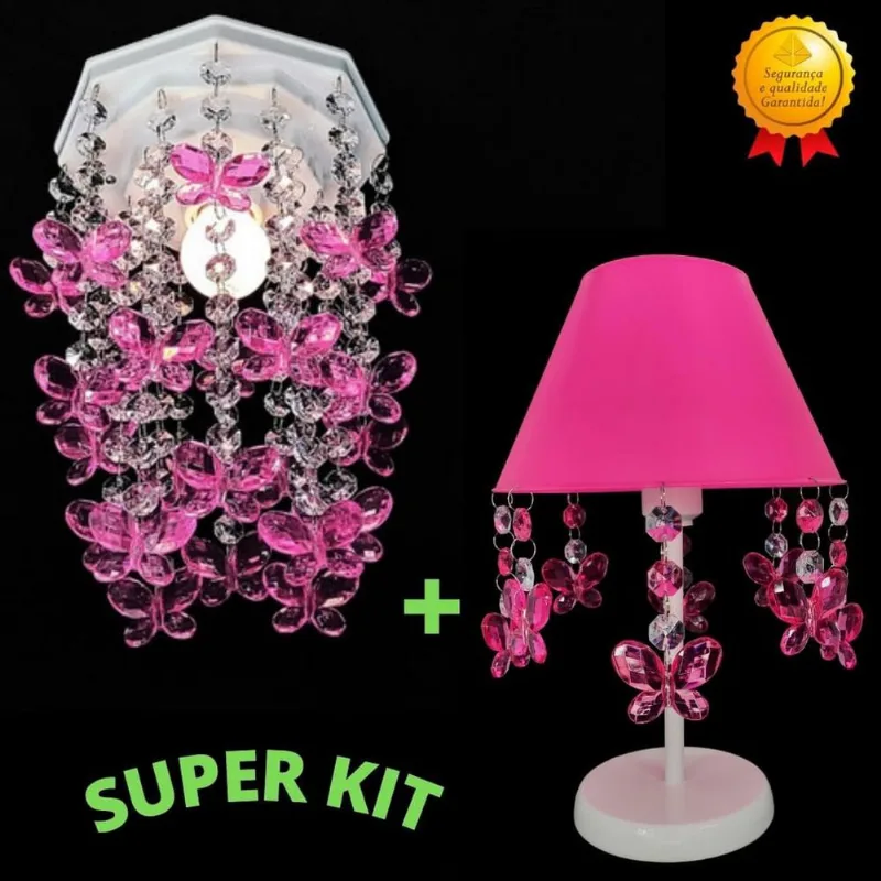 Abajur e Lustre Infantil Luminária de Teto Decorar Quarto De Menina Borboletas Rosa Decoração Quartinho de Bebê