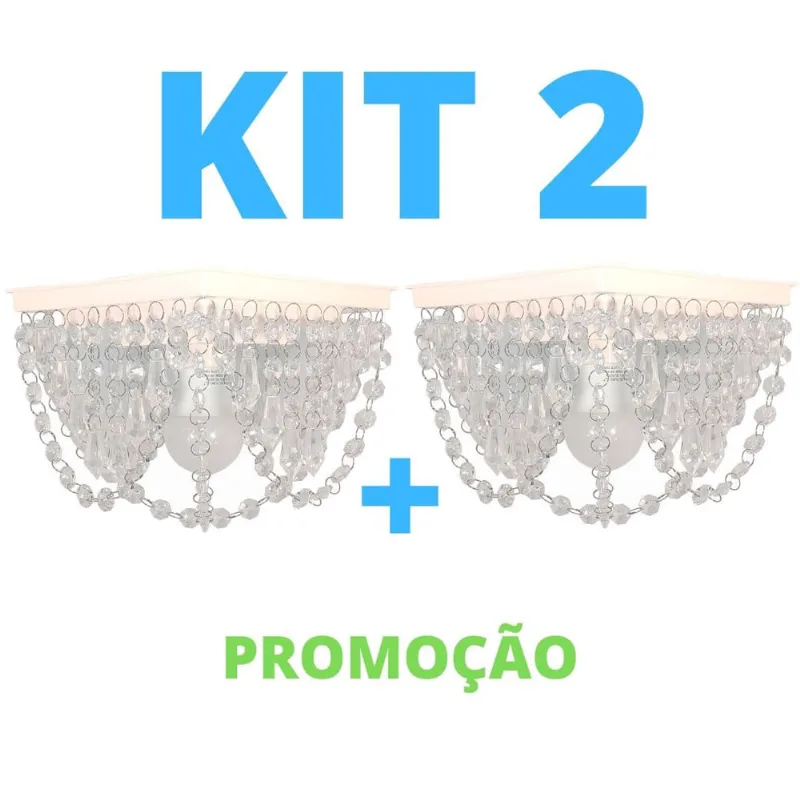 Kit 2 Lustre de Cristal Acrílico Banheiro Decoração Lavabo Plafon Luminária Decorar 19x15cm