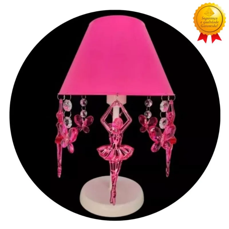 Abajur Infantil Luminária de Mesa Borboletas Bailarinas Decoração Quarto Bebê Menina 17x30cm