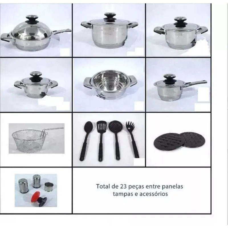 Jogo De Panelas Aço Cirurgico Inox 19 Peças 9 Camadas