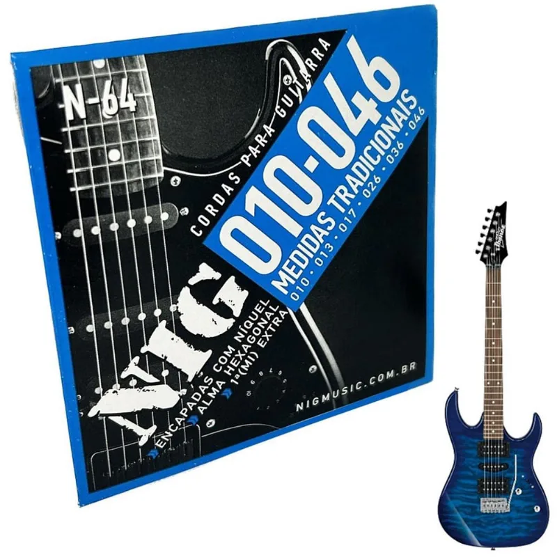 Jogo De Cordas Guitarra 010-46 Nig Nickel N64 + 1 Corda E (Mi) + Palheta