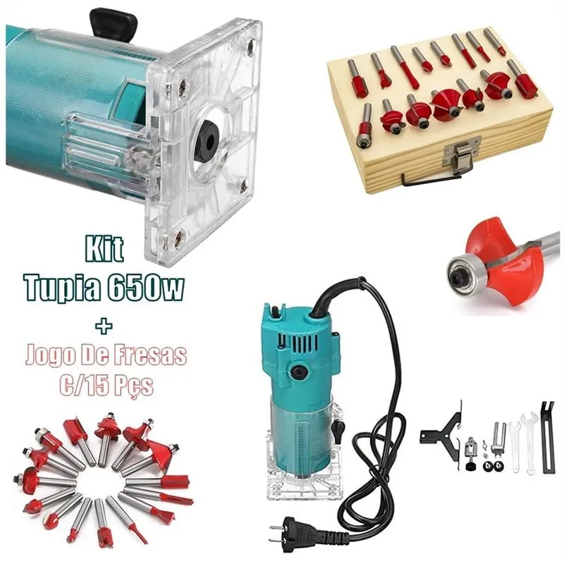 Kit Tupia Manual Laminadora Jogo Fresas 15 Peças