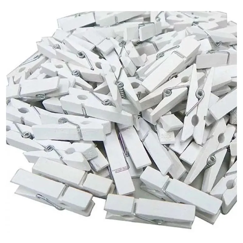 100 Mini Prendedor Madeira 3cm - Branco Pregador para Varal de Fotos e Memory Board