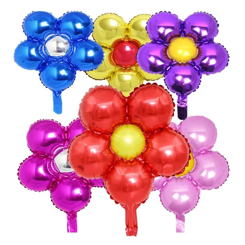 Kit 3 Balão Metalizado Flor + Bomba De Encher Bexiga Balão Manual