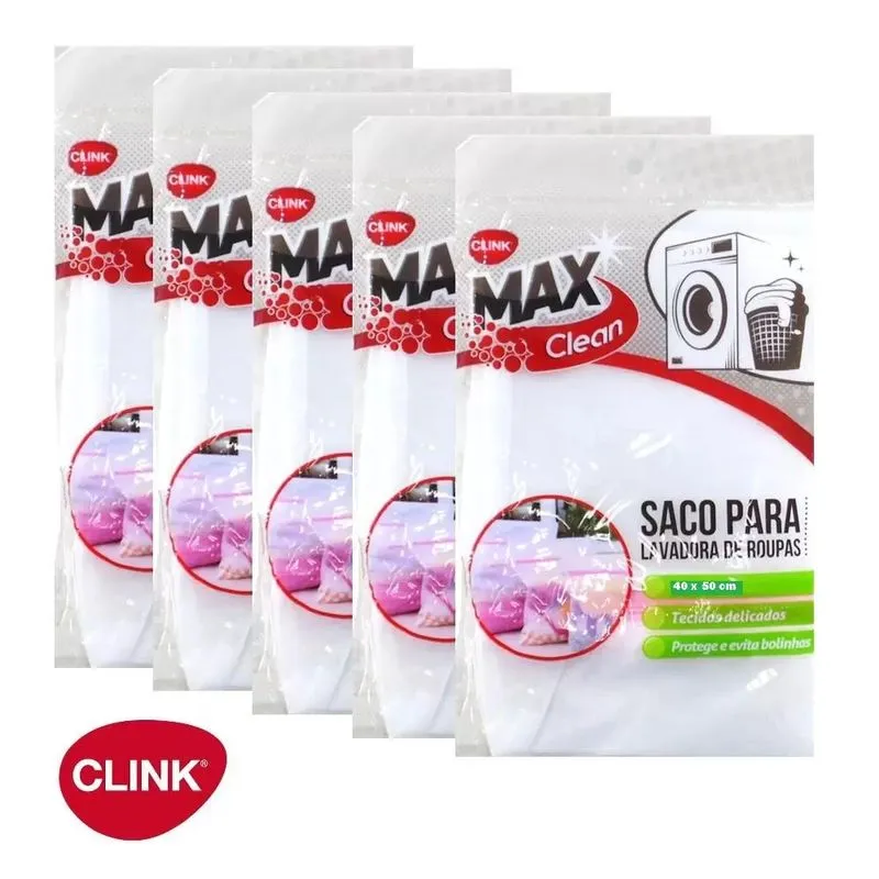 Kit 5 Sacos p/ Roupa Intima Máquina Lavar Delicado 40x50Cm