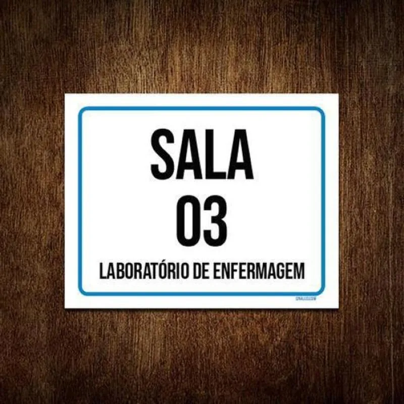 Placa Sinalização Azul Sala 3 Laboratório Enfermagem 18x23