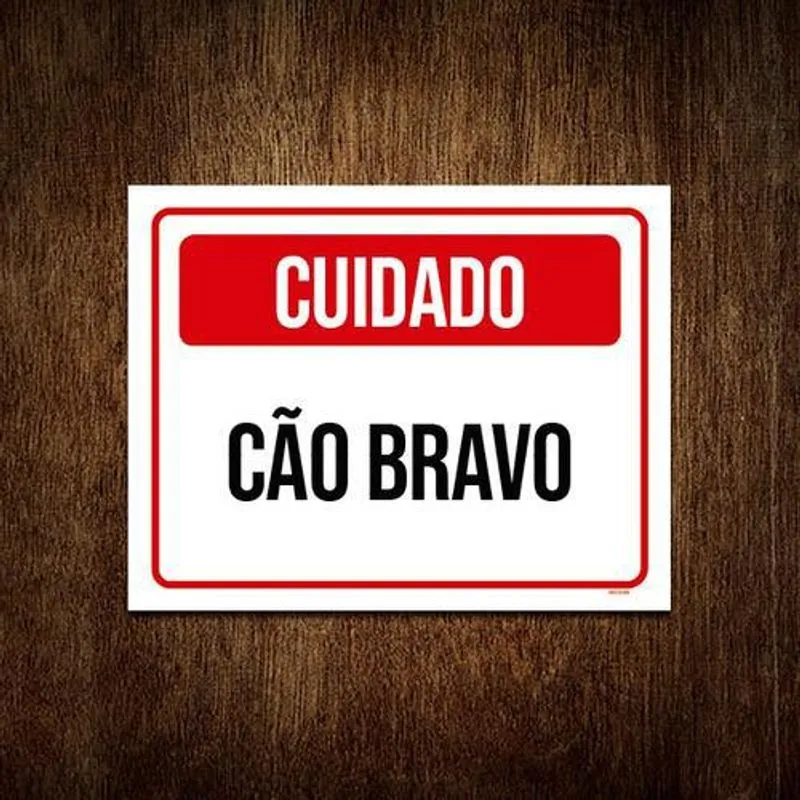 Placa Sinalização Vermelho Cuidado Cão Bravo 36x46