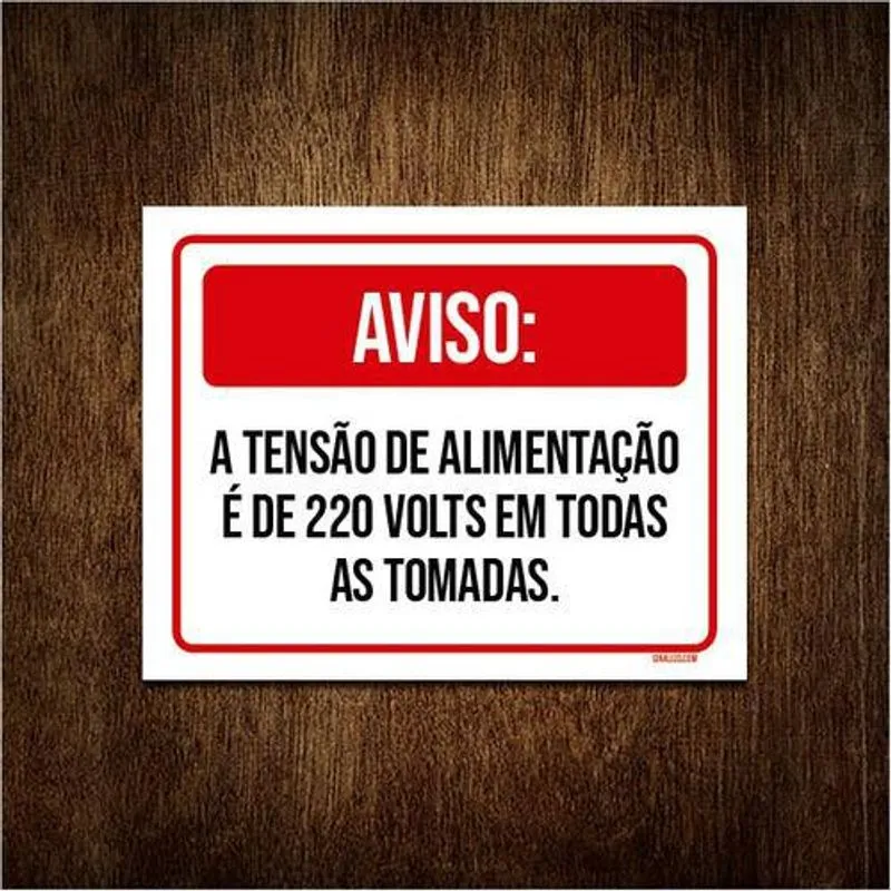 Kit 10 Placa Aviso Tensão Alimentação 220v Todas Tomadas