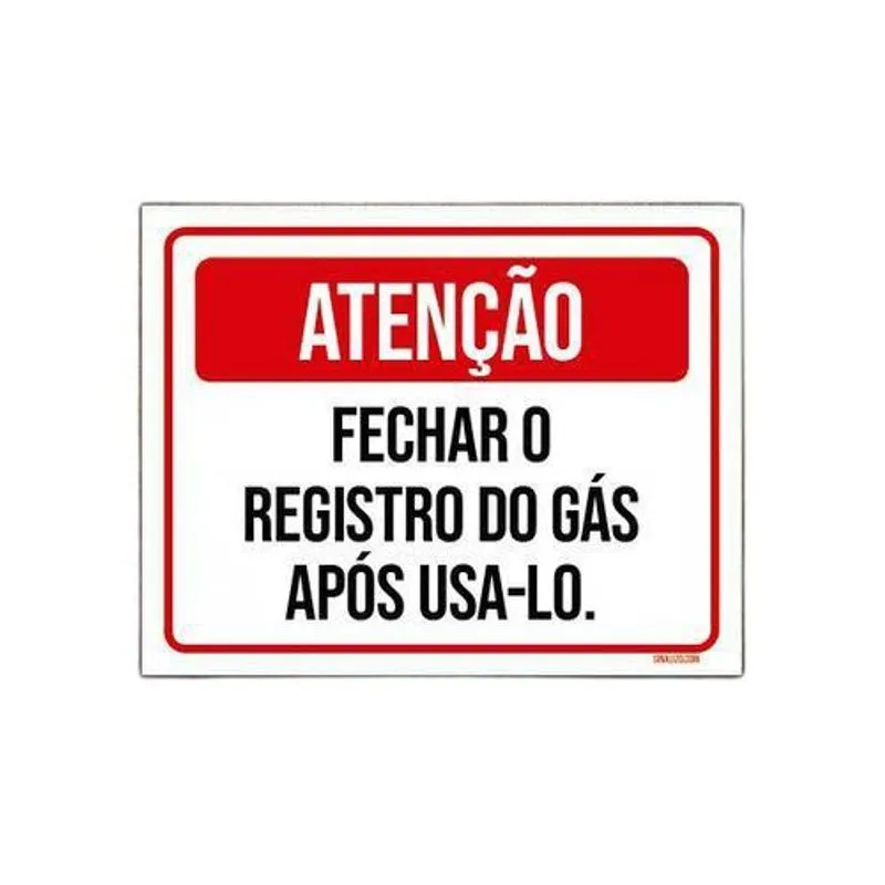 Placa Atenção Fechar Registro Gás Após Uso 18x23 10un