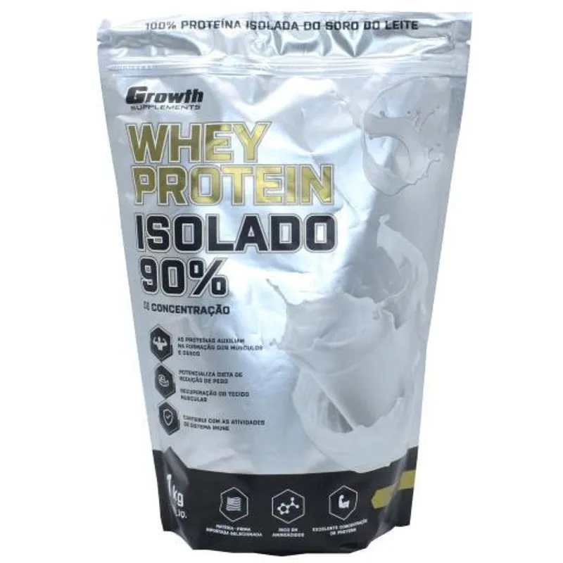Whey Protein Isolado 90% Growth 1kg Proteina Ganho Massa Nat