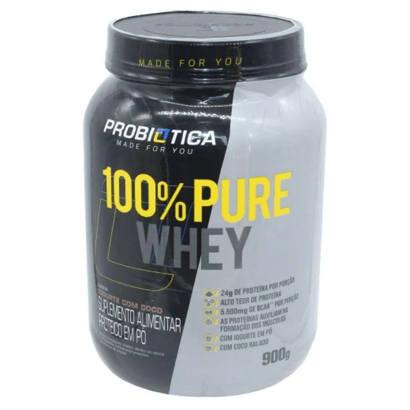 100% Pure Whey Proteina Sabor Iogurte Coco Probiotica 900gr