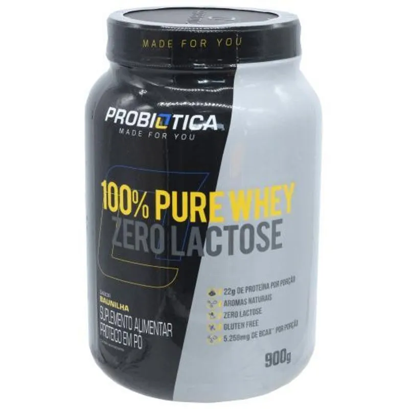 Whey 100% Pure Zero Lactose Probiotica 900gr Sabor Baunilha