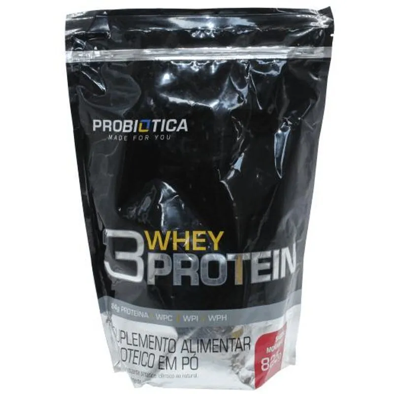 Whey Protein 3w Suplemento Proteina Morango Probiotica 825gr