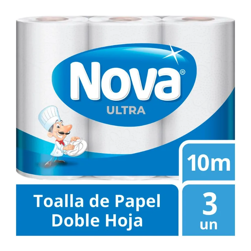 Toalla de Papel Nova Ultra Doble Hoja 10 m 3 un.