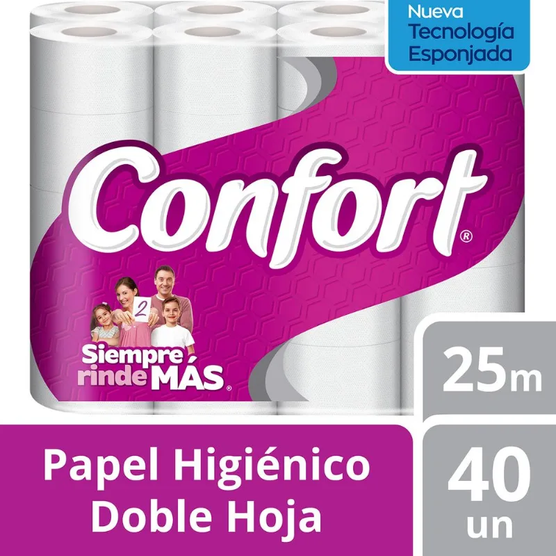 Papel Higiénico Confort Doble Hoja 25 m 40 un.